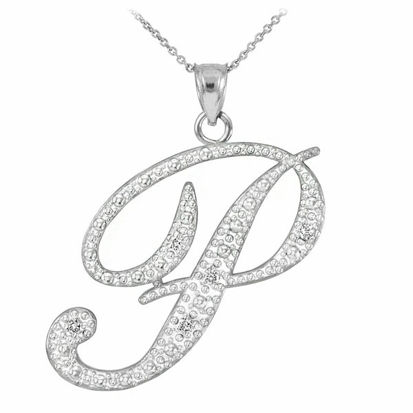 Personalized 925 Sterling Silver CZ Initial Script Letter P Pendant Necklace