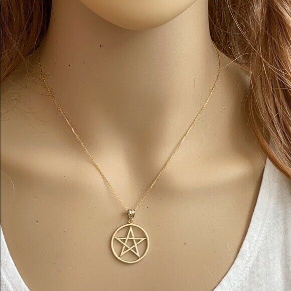 Solid 10k Rose Gold Pentagram Friendship Pendant Necklace 16" 18" 20" 22"