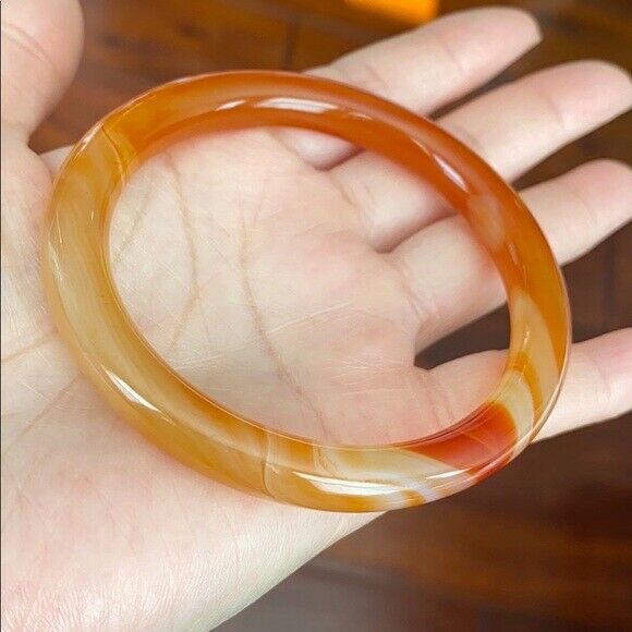 NEW Orange Red White Agate Bangle Inner Diameter 59 mm - Round Shape