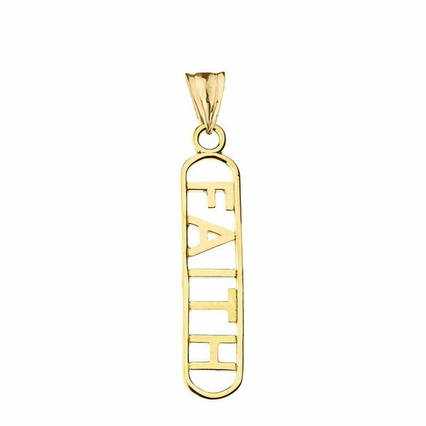 10k 14k Solid Gold Faith Cutout Charm Pendant Necklace 16" 18" 20" 22"