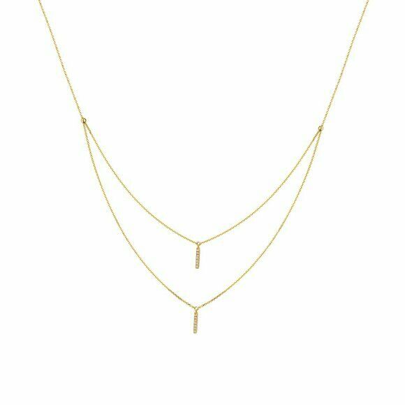14K Solid Yellow Gold Diamond Layer Double Strand Necklace 16"-18" Adjustable