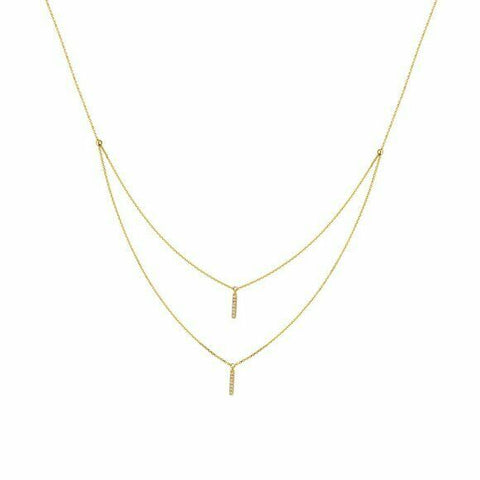 14K Solid Yellow Gold Diamond Layer Double Strand Necklace 16"-18" Adjustable