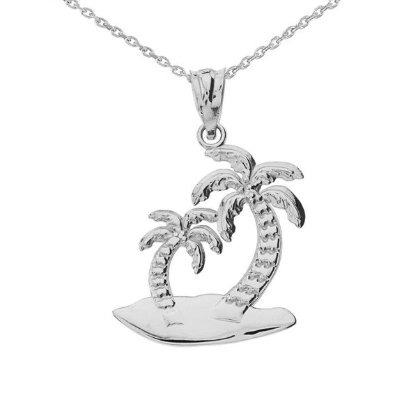 14K Solid Gold Palm Tree Charm Pendant Necklace