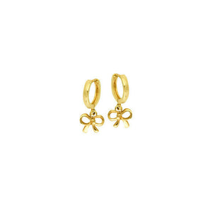 14K Solid Yellow Gold Baby Hoop Dangle Bow Earrings - Kid/ Children