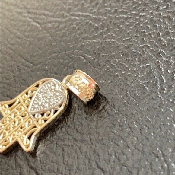 14k Solid Yellow Gold Diamond Filigree Hamsa Pendant Necklace 16" 18" 20" 22"