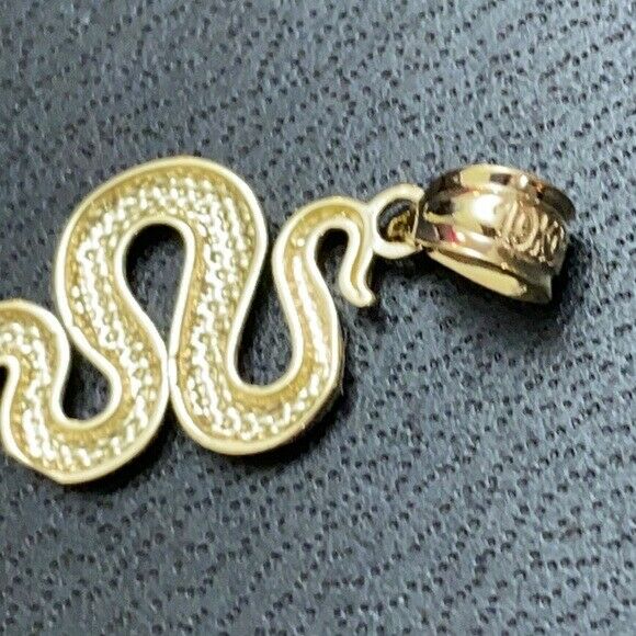 Solid 10k Yellow Gold Textured Snake-Serpent Pendant Necklace
