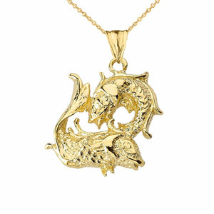 Fine 14k Solid Gold Pisces Zodiac Pendant Necklace
