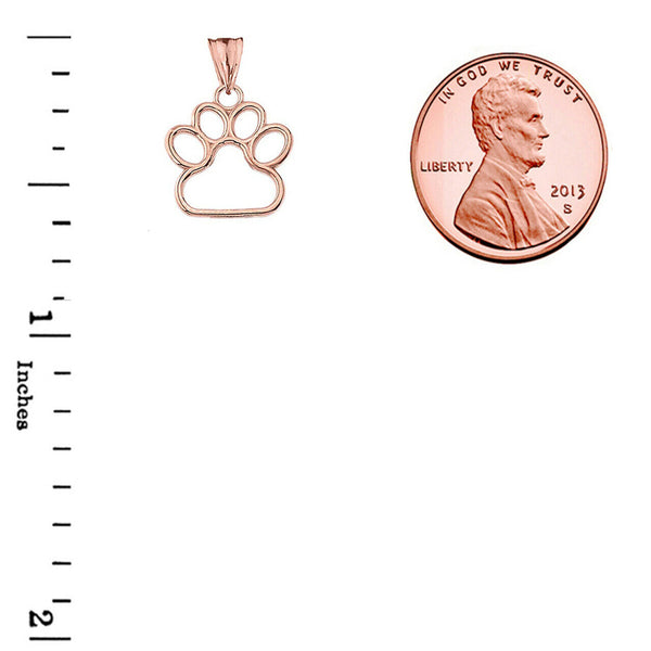 10k Rose Gold Dog Paw Print Small Dainty Pendant Necklace Pet Animal foot 0.66"