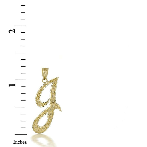 10k Solid Yellow Gold Cursive Initial Letter J Pendant Necklace