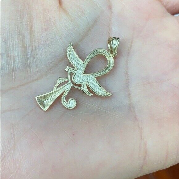 10k Solid Rose Gold Ankh With Eye of Horus Pendant Necklace