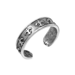 925 Sterling Silver Fleur De Lis Crest Adjustable Oxidized Toe Ring /Finger Ring