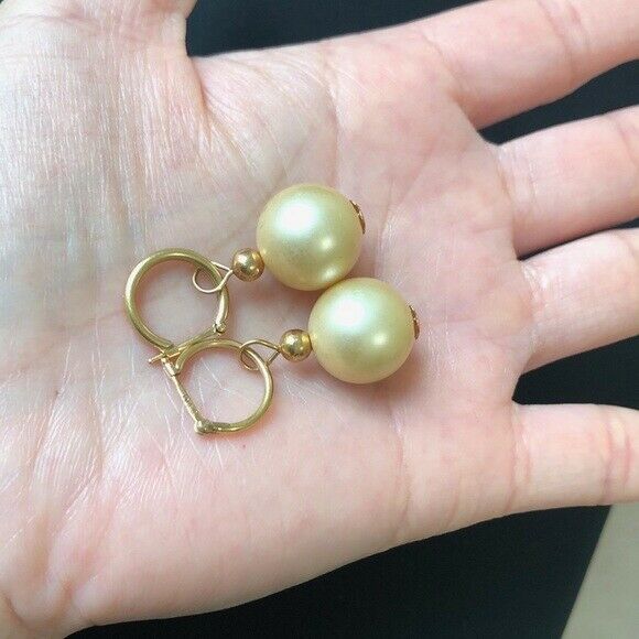 14K Yellow Gold Pearl Dangle Earrings