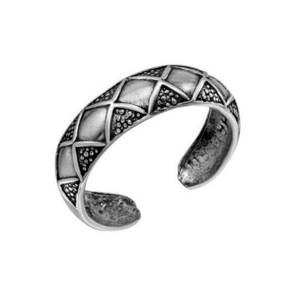 .Sterling Silver 925 Diamond Pattern Toe Finger Thumb Ring Adjustable Osidized