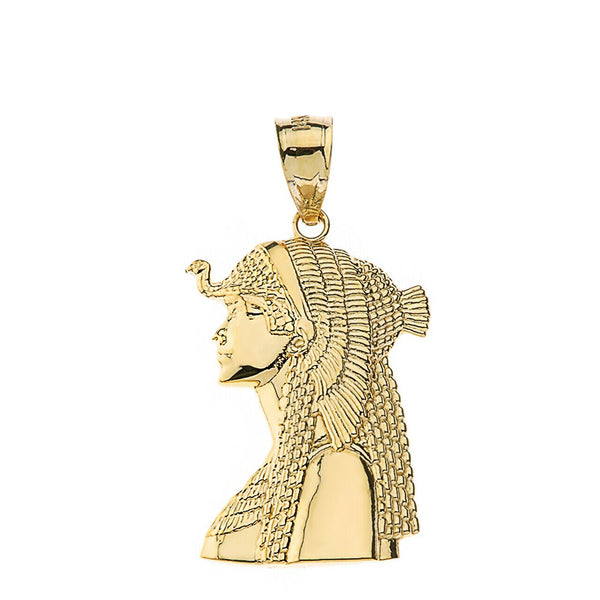 Solid 14k Yellow Gold Egyptian Queen Cleopatra Crown Pendant Necklace