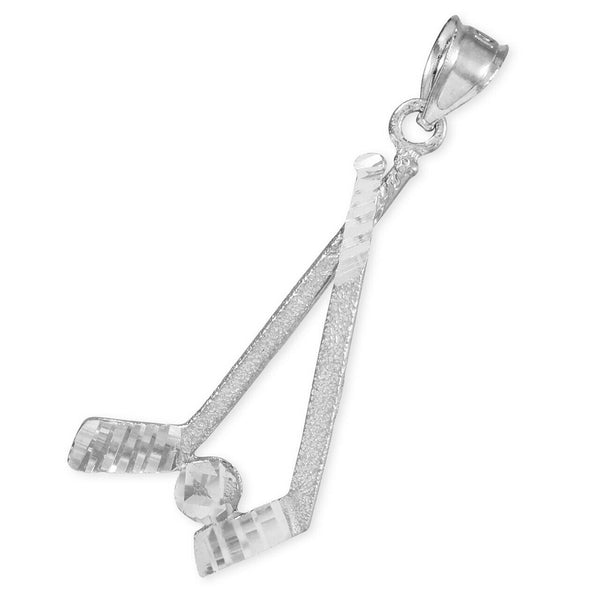 925 Sterling Silver Hockey Sticks Charm Sports Pendant Necklace Made In USA