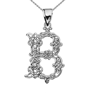 Sterling Silver CZ Celtic Knot Pattern Initial Letter B Pendant Charm Necklace