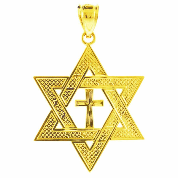 Solid 14k White Gold Jewish Star of David Cross Pendant Necklace Medium 1.25"