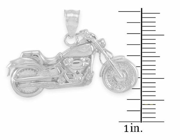 .925 Sterling Silver Motorcycle Charm Pendant Necklace