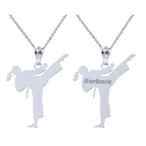 Personalized Engrave Name Silver Female Karate Martial Arts Pendant Necklace