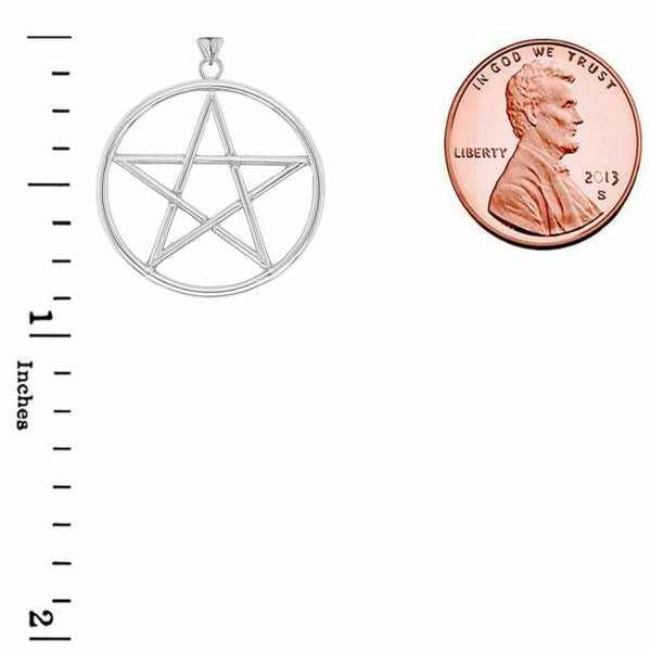 Small Solid 14k White Gold Pentagram Friendship Pendant Necklace