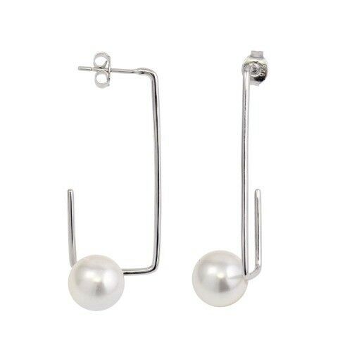 NEW Sterling Silver 925 Rectangular Dangling Earrings with Synthetic Pearl