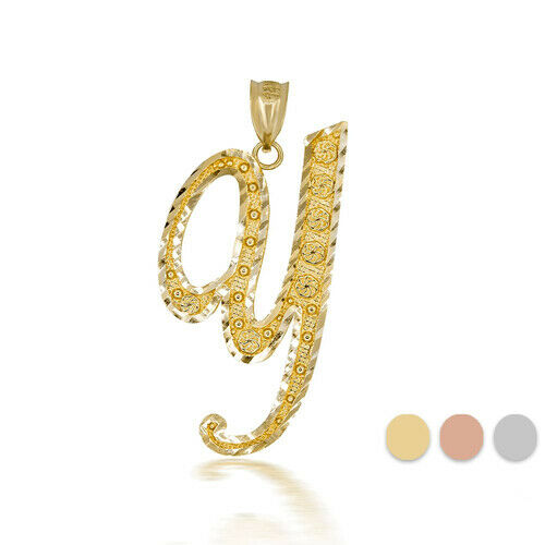 10k Solid Yellow Gold Cursive Initial Letter Y Pendant Necklace