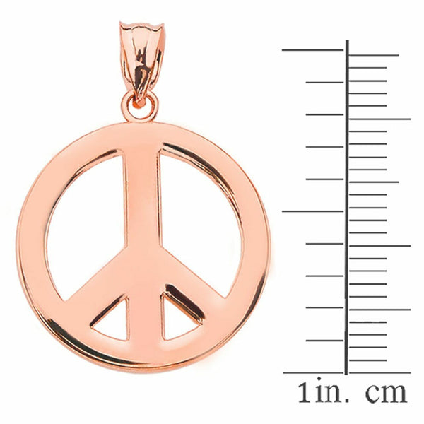 10k Solid Rose Gold Boho Peace Sign Charm Pendant Necklace