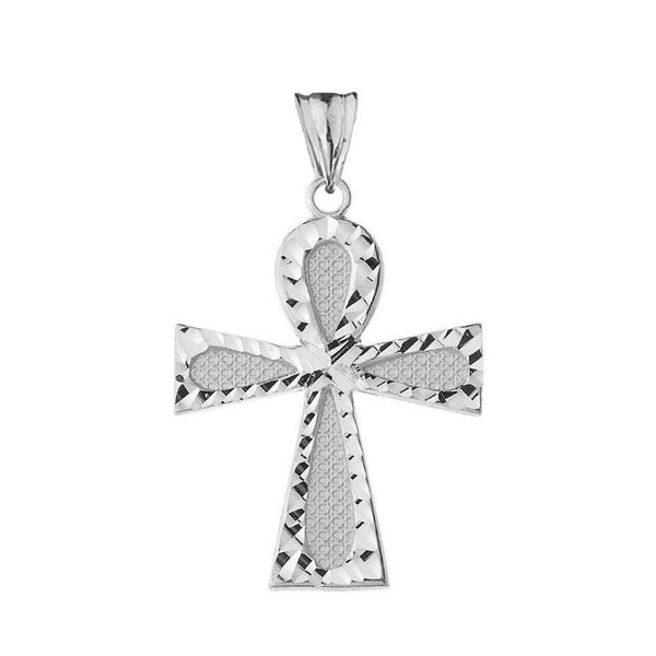 925 Sterling Silver Sparkle Cut Ankh Cross Pendant Necklace