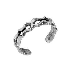 925 Sterling Silver Open Wave Design Oxidized Adjustable Toe Ring / Finger Ring