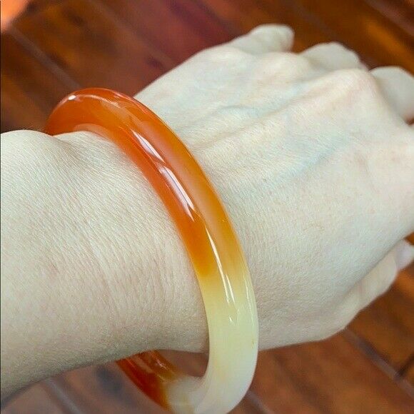 Orange Yellow Red Natural Agate Bangle Inner Diameter 61 mm - Round Shape MN14