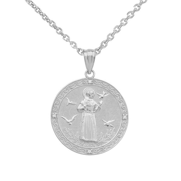 925 Sterling Silver Saint Francis of Assisi Circle Medallion Pendant Necklace