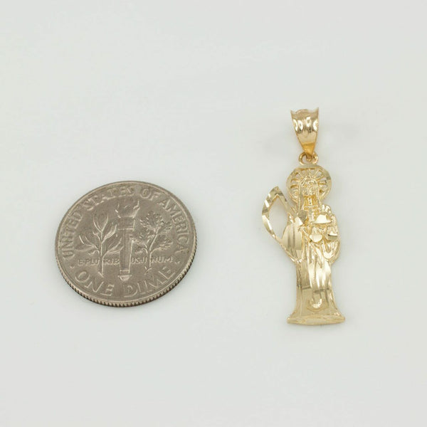 10K Solid Fine Yellow Gold Santa Muerte Charm Pendant Necklace 16" 18" 20" 22"