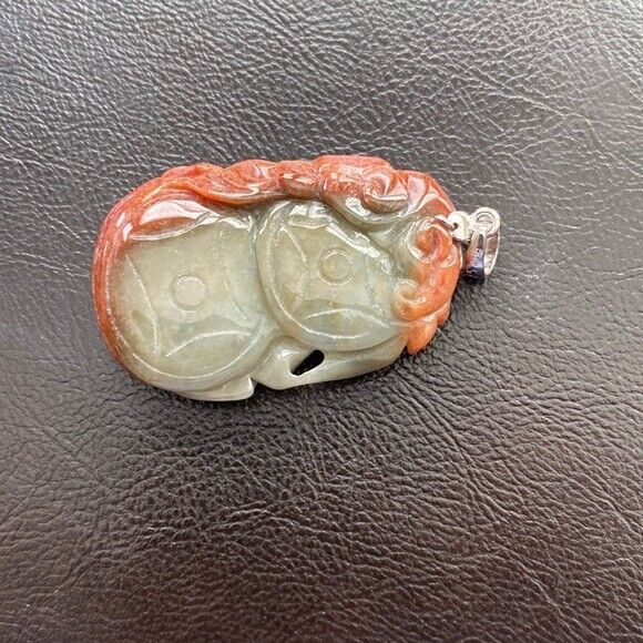 925 Sterling Silver Carving Roaring Tiger Heavy Red Jade Pendant Necklace Men