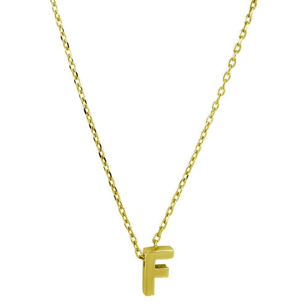 .925 Sterling Silver Gold Plated Small Initial letter F Dainty Necklace