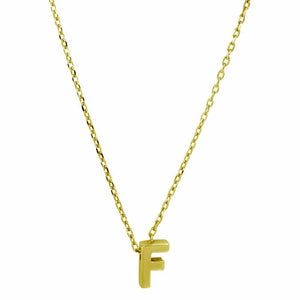 .925 Sterling Silver Gold Plated Small Initial letter F Dainty Necklace