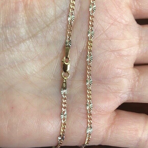 14K Solid Gold Two Tones Diamond Cut Necklace / Chain 20 inches w. 1.5-2.5 mm