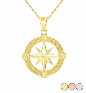 Solid Yellow Gold The North Star Nautical Compass Graduation Pendant Necklace