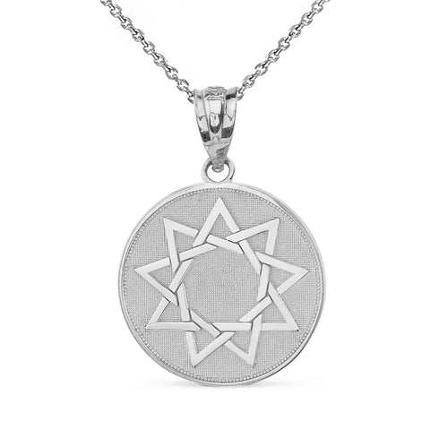 925 Sterling Silver Nine Point Star Bahá'í Star Disc Sun Pendant Necklace