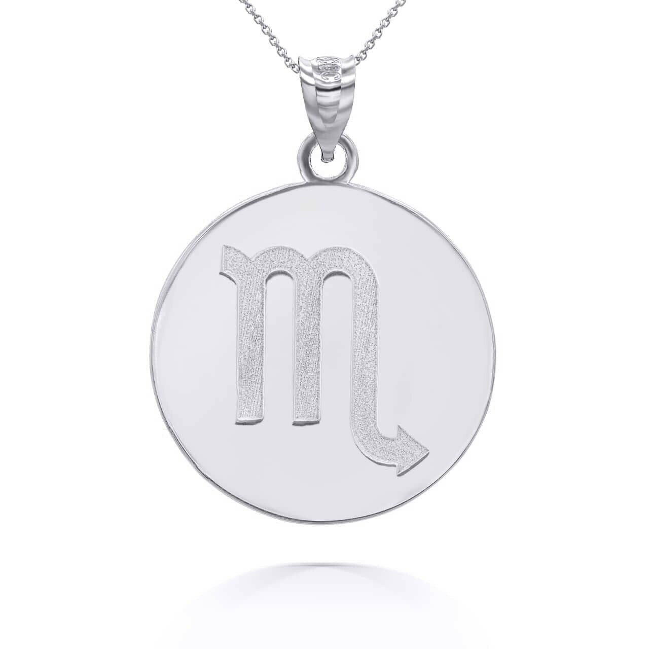 Personalized Engrave Name Zodiac Sign Scorpio Round Silver Pendant Necklace