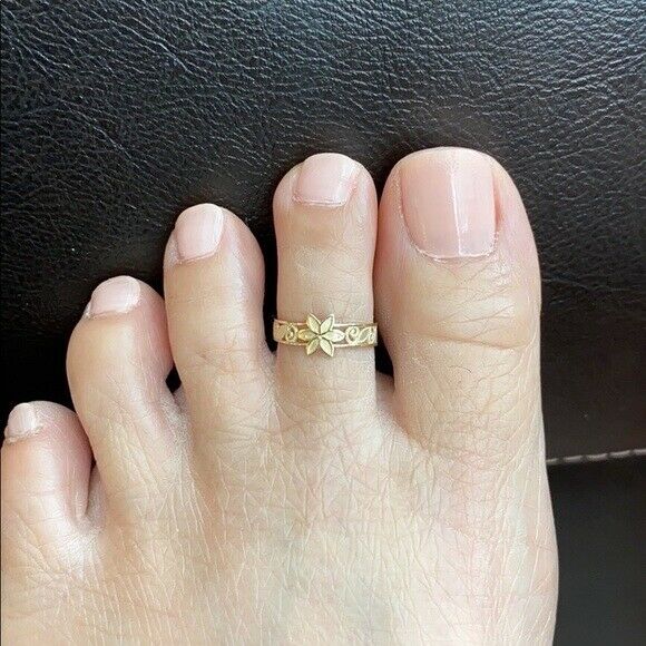 Floral Wave Real Toe Ring 10K or 14K Solid Yellow Gold or White Gold Adjustable