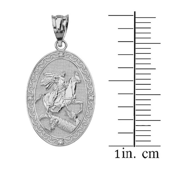 Solid 14k Gold Diamond Saint St. George the Dragon Prayer Oval Pendant Necklace
