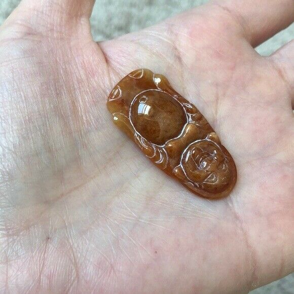 Small Happy Laughing Buddha Natural Real Red Big Belly Jade (Pendant)