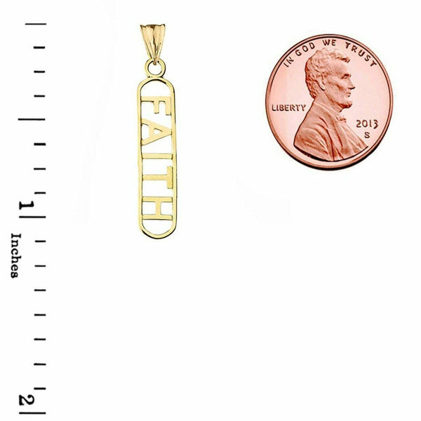 10k 14k Solid Gold Faith Cutout Charm Pendant Necklace 16" 18" 20" 22"