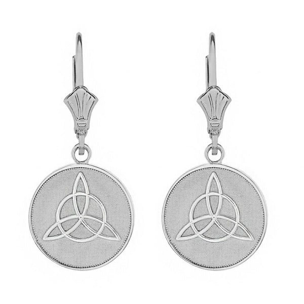 925 Sterling Silver Triquetra Irish Celtic Disc Leverback Earrings