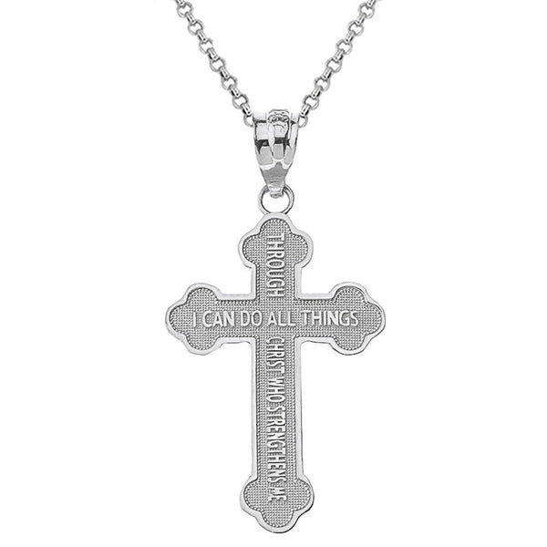 Solid Yellow White Rose Gold Philippians 4:13 Bible Verse Cross Pendant Necklace