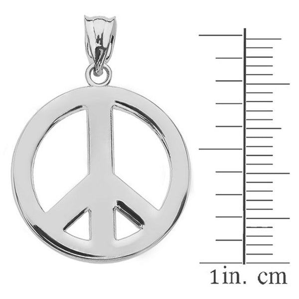 10k Solid White Gold Boho Peace Sign Charm Pendant Necklace