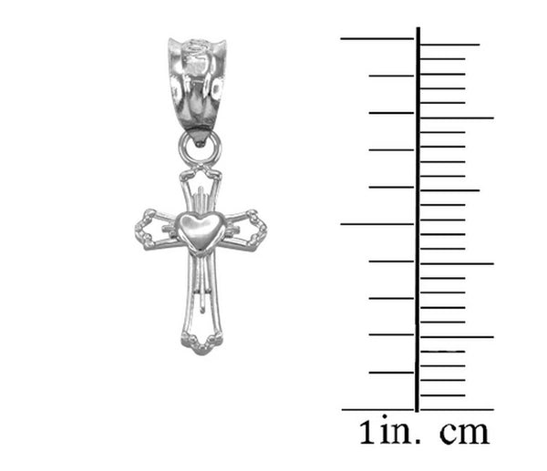 .925 Sterling Silver Heart Open Cross Charm Pendant Necklace