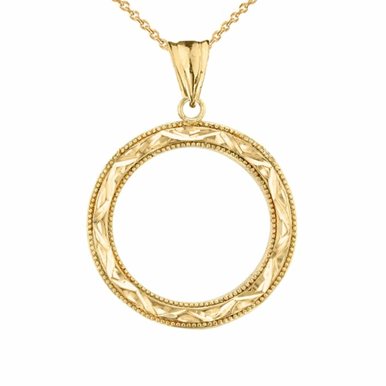 Solid 14k In Yellow Gold Chic Sparkle Cut Circle Of Life Pendant Necklace
