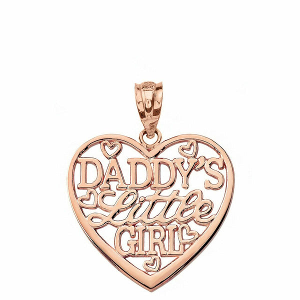 10k Real Solid Rose Gold Daddy's Little Girl Heart Pendant Necklace
