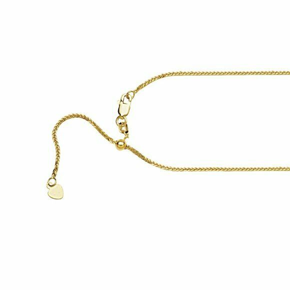 14k Solid Gold 1mm Square Wheat Chain Necklace -Adjustable up to 22" Real Yellow